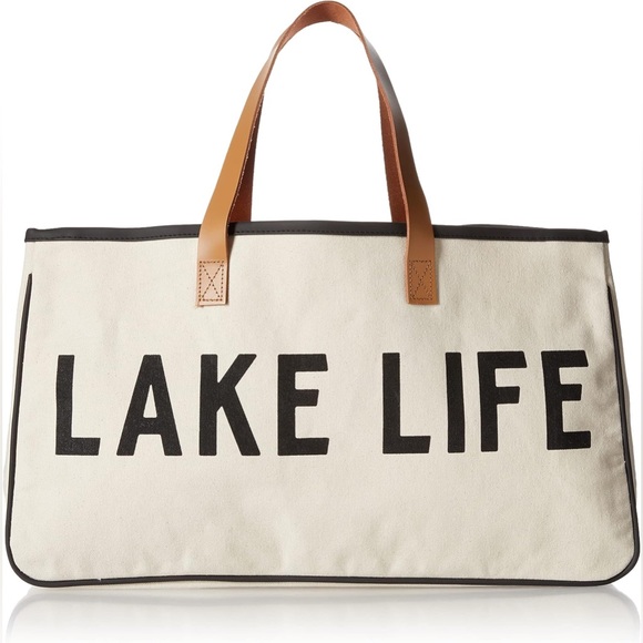 Santa Barbara Handbags - Santa Barbara Design Lake Life Canvas Tote Leather Handles Large Beach Bag New